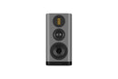 Gray bookshelf speaker on a white background