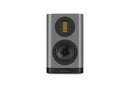 Gray bookshelf speaker on a white background