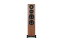 Wooden floor-standing speaker on a white background