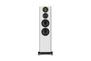 White floor-standing speaker on a white background