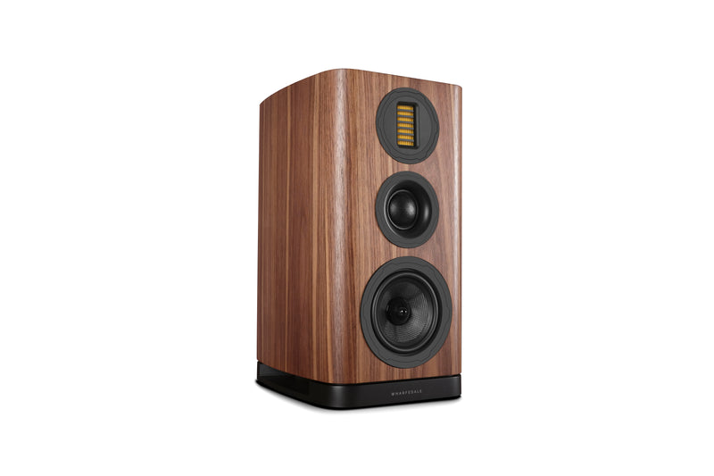 Wooden bookshelf speaker on a white background