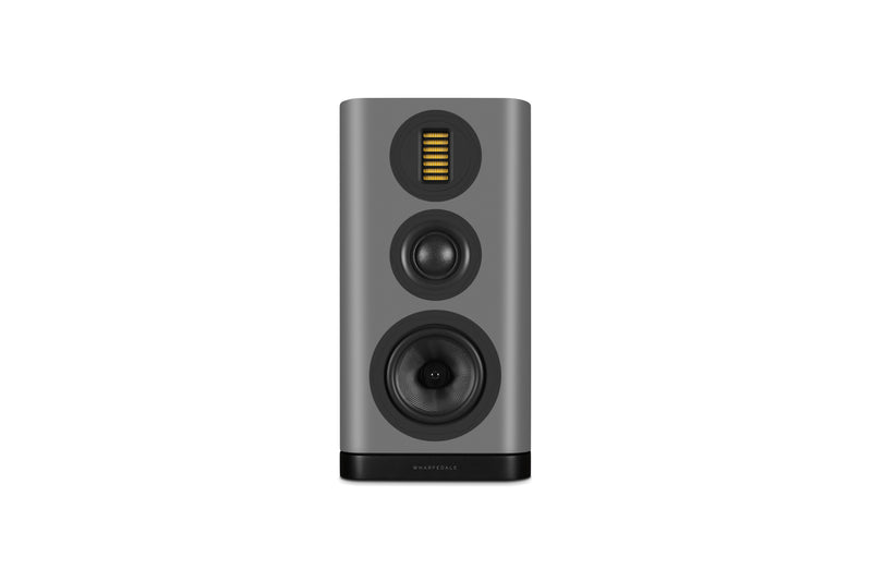 Gray bookshelf speaker on a white background