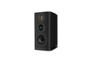 Black bookshelf speaker on a white background