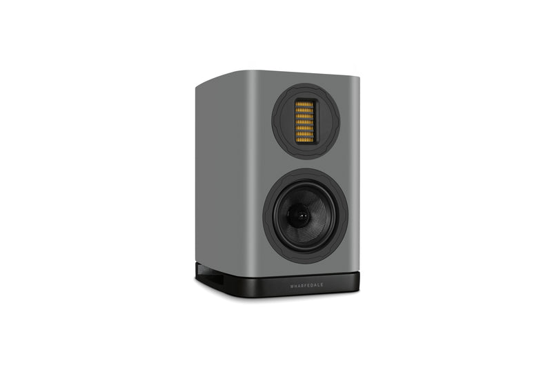Gray bookshelf speaker on a white background