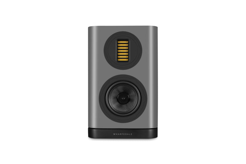 Gray bookshelf speaker on a white background