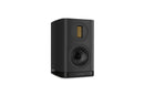Black bookshelf speaker on a white background