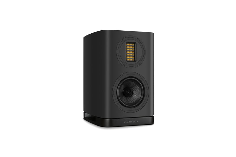 Black bookshelf speaker on a white background