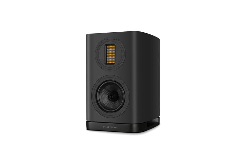 Black bookshelf speaker on a white background
