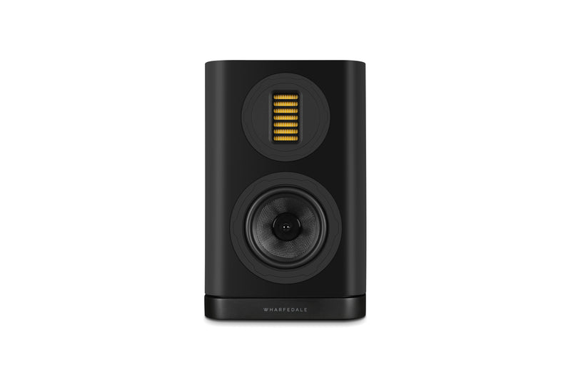 Black bookshelf speaker on a white background