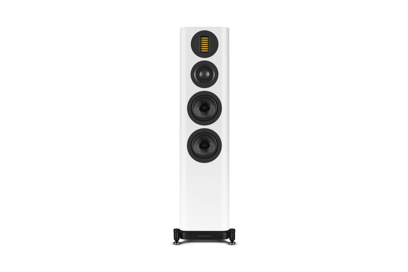 White floor-standing speaker on a white background