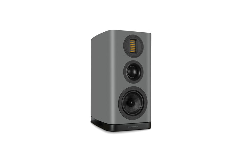 Gray bookshelf speaker on a white background