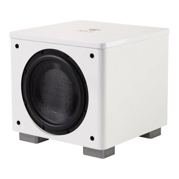 White subwoofer with black driver on a white background
