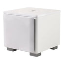 White subwoofer with grey feet on a white background