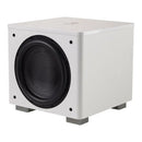 White subwoofer with black driver on a white background
