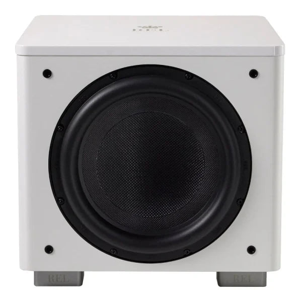 White subwoofer with black speaker on a white background