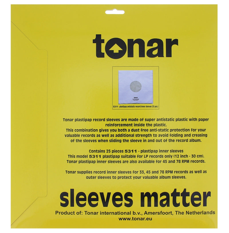 Tonar Plastipap Antistatic Record Inner Sleeves 12 inch / 30 cm